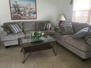 New comfy sofa's with upgraded sleeper mattress.