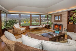 Formal Living Room with fireplace and views