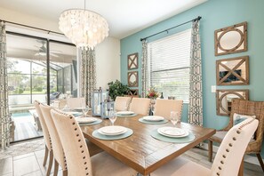 Dining Room with seating for a large family.