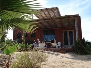 A south view of the lower and upper patios.
