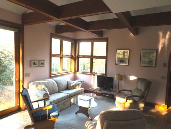 Cozy Living Room with comfy seating, architectural interest, and lovely views.