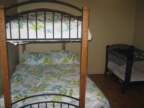 Double bunk bed with single. All mattresses have comfy pillow tops.