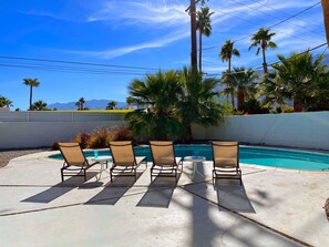 A huge heated saline pool fit for Palm Springs entertaining (pool heat optional)