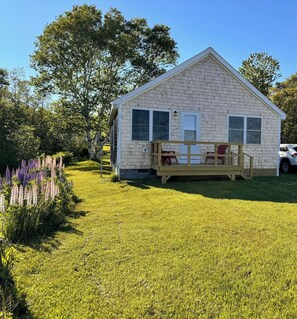 Looking from the shore to the cottage 