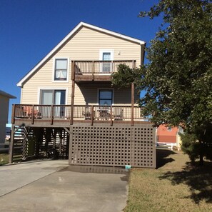 Large deck for sitting on first floor private balcony for the master bedroom