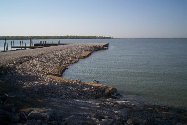 Fishing jetty and shoreline view directly from the cottage.
