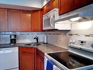 Full kitchen and appliances.