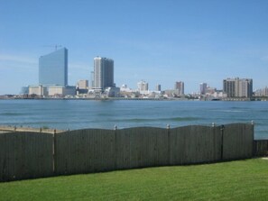 View from family room onto the inlet/ocean with Atlantic City in the background