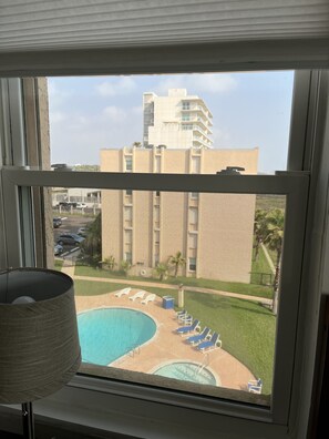 Pool view in master bedroom
