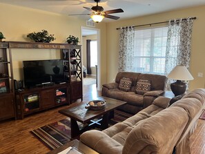 Living room with large TV 