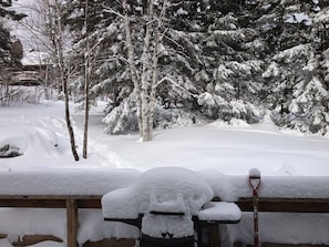 See groomed trail to the left, 25 feet from the deck!