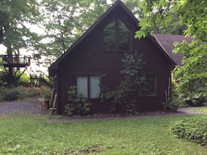 Front view of lodge with Sunset deck in background