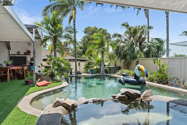 Pool and BBQ area shared with only one other.