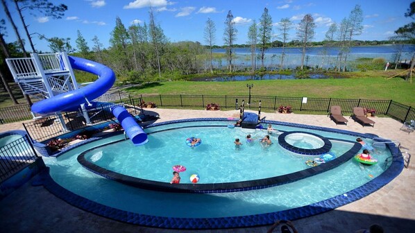 The GO FISH pool & lazy river has an AMAZING waterslide!