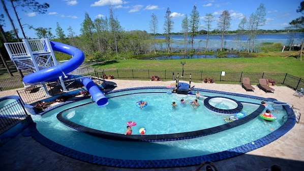 The GO FISH pool & lazy river has an AMAZING waterslide!