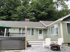 Patio, fire pit, and hot tub (optional)