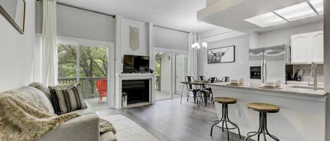 View of living room with view to creek 