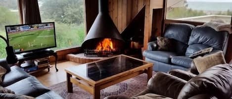 Cozy fire in winter