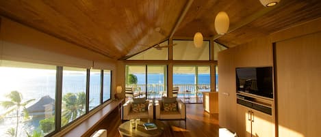 View of Bora Bora Lagoon and Motus from the living room. 