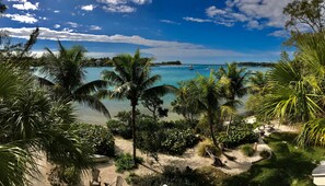 Midday view of water and beachfront