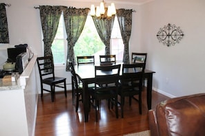Dining table and chairs for 8 people.