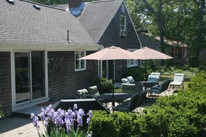 Patio, with seating for 12, 2 loungers, gas BBQ