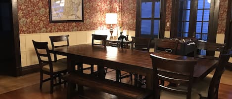 Dining room - table with bench and chairs seats 12 comfortably