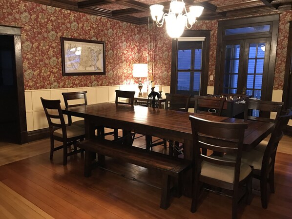 Dining room - table with bench and chairs seats 12 comfortably