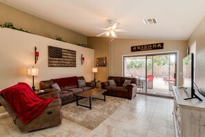 Family Room with view of the beautiful back yard  