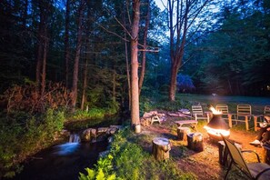 back yard, hammock, babbling brook, fire pit, great private hang out space