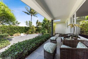 Enjoy a glass of wine overlooking Zen garden