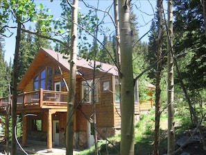 Our large deck and rec.room below with ping-pong table and darts