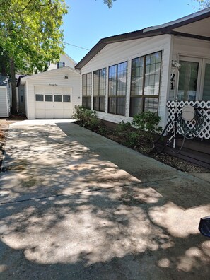 Driveway to cart shed.
