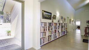 Guest entry, hallway and large library