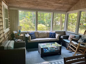 Skylight in sun porch; great place to read, play games, gather, and relax.