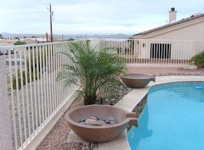 View of California, and lake.  The pots fill with water and flow in to the pool.