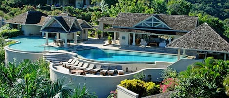 Silent Waters Villa aerial view of Owner's Villa, Pavilion, Pool and Sundeck