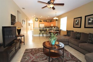 family room, dining nook and kitchen