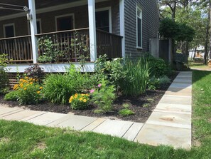 New bluestone walkway to outdoor shower.