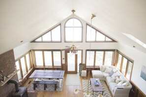 Cathedral ceilings for the open floor plan kitchen, living room, dining room