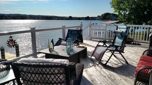 new wrap around deck with propane firepit