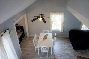 View from stairs - vaulted ceilings