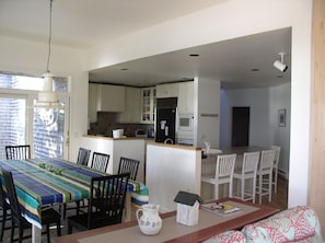 dining room and eating buffet with a water view