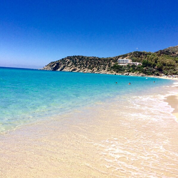 Spend your day on beautiful Solanas beach and its crystal, clear water.