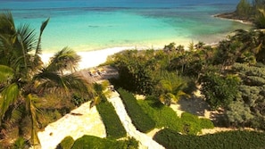 Ariel shot of back yard and beach