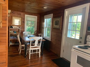 Dining area with views of back fields