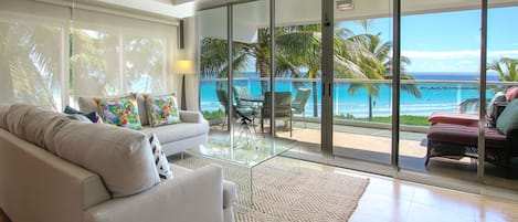 Enjoy incredible beach and ocean views from the living area