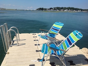 Seasonal dock.  Enjoy swimming from the ladder or relax!  Water is tidal.