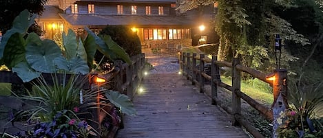 Front of Lodge at night