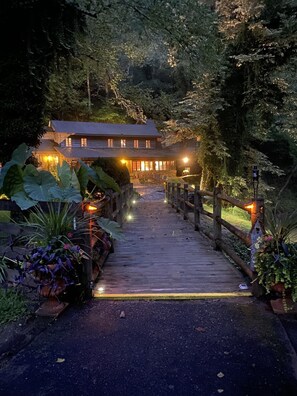 Front of Lodge at night